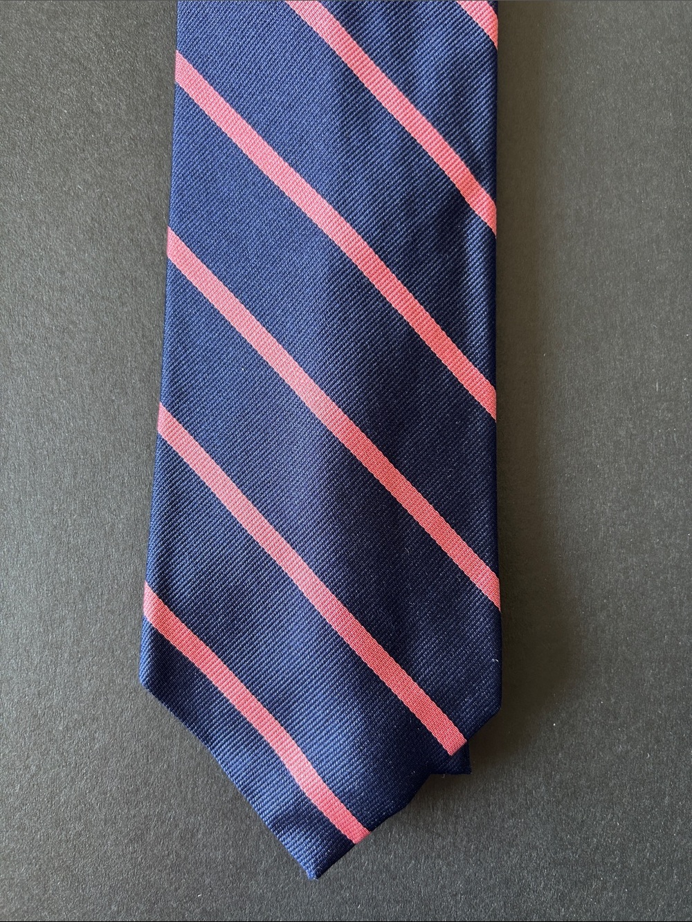 Brooks Brothers Navy Tie with Pink Diagonal Stripes